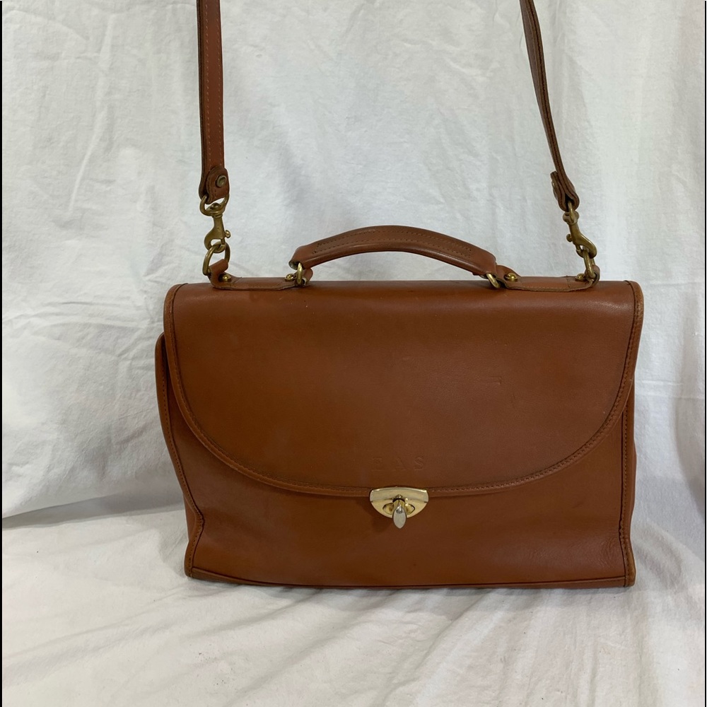JACK GEORGES tan leather briefcase with strap